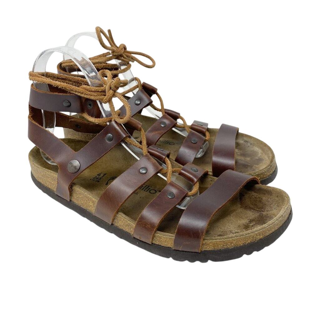 Papillio Brown Leather Cleo Sandals Women's Size EU 41 Lace Up Made in Portugal